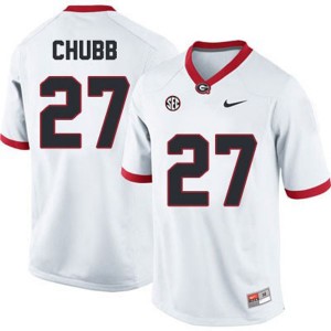 Georgia Bulldogs #27 Nick Chubb White Jersey