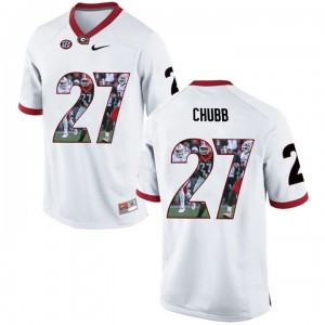 Nick Chubb Georgia Bulldogs Jersey White #27 Limited Football Printing Portrait 