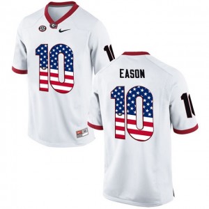 #10 Men's Jacob Eason Georgia Bulldogs Jersey Limited White 2017 US Flag College Football 