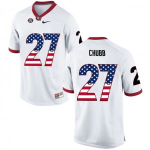 Georgia Bulldogs Nick Chubb #27 Men's Limited 2017 US Flag College Football Jersey - White