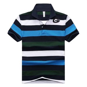 Men's Georgia Bulldogs Performance Polo Black/White/Blue Stripe Team Logo 