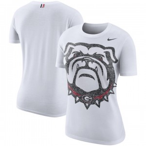 Boycut Push Big College Team Logo Women's White Georgia Bulldogs Slim Fit T-shirt