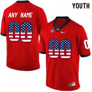 #00 Red Youth Limited US Flag College Custom Football Georgia Bulldogs Jersey